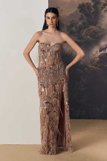 Geisha Designs Elsie Hand Embroidered Slit Gown