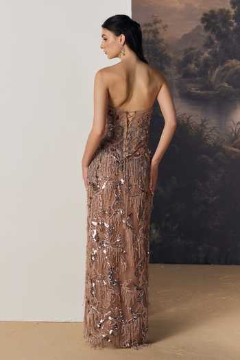 Geisha Designs Elsie Hand Embroidered Slit Gown