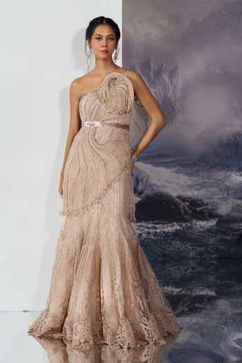 Geisha Designs Elysia Swirl Mermaid Gown With Belt