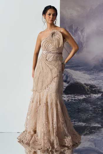 Geisha Designs Elysia Swirl Mermaid Gown With Belt
