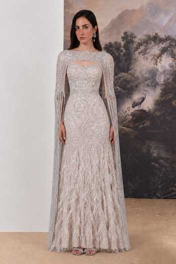 Geisha Designs Celestia Feather Gown With Cape