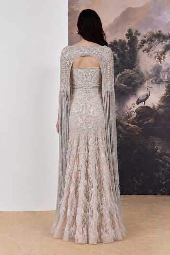 Geisha Designs Celestia Feather Gown With Cape