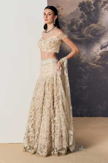 Buy Geisha Designs Beige Viscose, Polyester, Nylon Sweetheart Neck Aurelie Emdroidered Lehenga Set Online at Aza Fashions Buy_Geisha Designs_Beige Viscose, Polyester, Nylon Sweetheart Neck Aurelie Emdroidered Lehenga Set _Online_at_Aza_Fashions