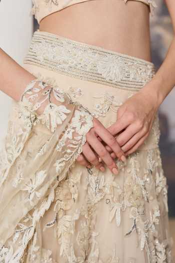 Shop Geisha Designs Beige Viscose, Polyester, Nylon Sweetheart Neck Aurelie Emdroidered Lehenga Set Online at Aza Fashions Shop_Geisha Designs_Beige Viscose, Polyester, Nylon Sweetheart Neck Aurelie Emdroidered Lehenga Set _Online_at_Aza_Fashions