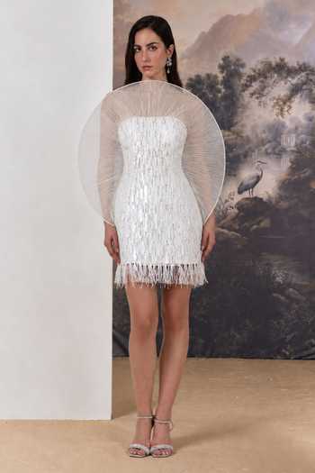 Geisha Designs White Cotton, Viscose, Polyester, Nylon Bandeau Kat Sunburst Circular Disc Dress Online at Aza Fashions Geisha Designs_White Cotton, Viscose, Polyester, Nylon Bandeau Kat Sunburst Circular Disc Dress _Online_at_Aza_Fashions
