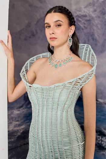 Buy Geisha Designs Green Viscose, Nylon, Polyester Sirena Open Grid Corded Cocktail Dress Buy_Geisha Designs_Green Viscose, Nylon, Polyester Sirena Open Grid Corded Cocktail Dress
