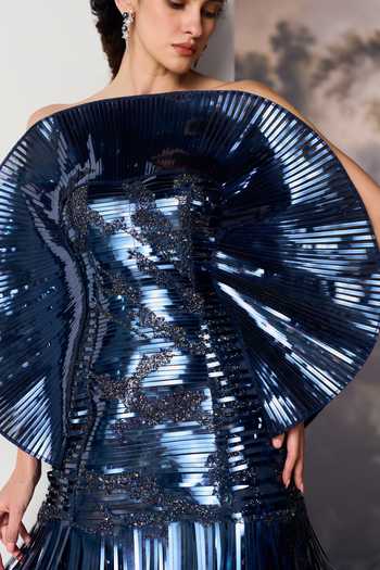 Buy Geisha Designs Blue Viscose, Nylon Boat Neck Cyrene Metallic Paillettes Mini Dress Buy_Geisha Designs_Blue Viscose, Nylon Boat Neck Cyrene Metallic Paillettes Mini Dress