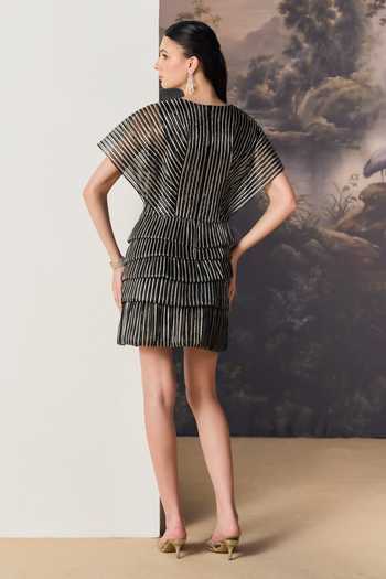 Geisha Designs Vivienne Linear Corded Striped Mini Dress