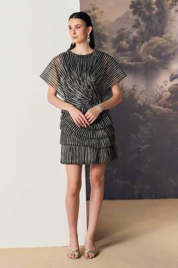Geisha Designs Vivienne Linear Corded Striped Mini Dress