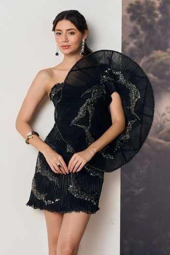 Geisha Designs Astral One Shoulder Pleated Disc Dress