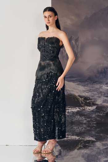 Buy Geisha Designs Black Nylon, Viscose Bandeau Neck Scarlett Peplum Corded Top And Skirt Set Online at Aza Fashions Buy_Geisha Designs_Black Nylon, Viscose Bandeau Neck Scarlett Peplum Corded Top And Skirt Set _Online_at_Aza_Fashions