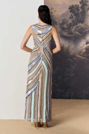 Geisha Designs Mireille Multi-Directional Chevron Pattern Gown