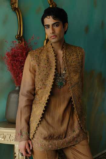Buy Jatin Malik Gold Silk Sangam Embroidered Nehru Jacket And Kurta Set Online at Aza Fashions Buy_Jatin Malik_Gold Silk Sangam Embroidered Nehru Jacket And Kurta Set _Online_at_Aza_Fashions