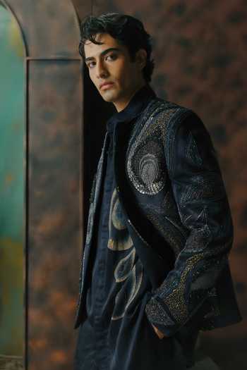 Jatin Malik Blue Silk Madan Embroidered Jacket And Kurta Set Online at Aza Fashions Jatin Malik_Blue Silk Madan Embroidered Jacket And Kurta Set _Online_at_Aza_Fashions