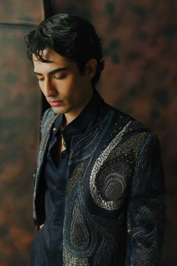 Buy Jatin Malik Blue Silk Madan Embroidered Jacket And Kurta Set Online at Aza Fashions Buy_Jatin Malik_Blue Silk Madan Embroidered Jacket And Kurta Set _Online_at_Aza_Fashions