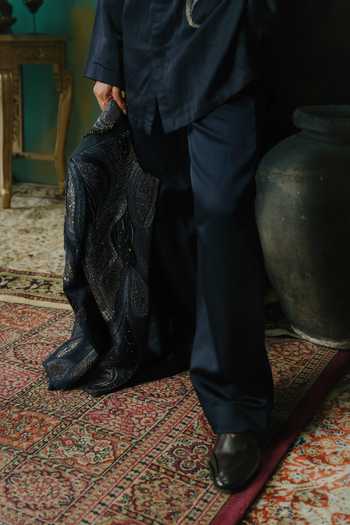 Jatin Malik Blue Silk Madan Kurta And Pant Set Online at Aza Fashions Jatin Malik_Blue Silk Madan Kurta And Pant Set _Online_at_Aza_Fashions