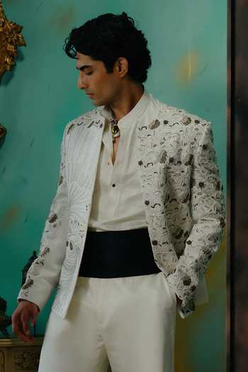 Buy Jatin Malik Ivory Silk Saanjh Embroidered Jacket And Kurta Set Online at Aza Fashions Buy_Jatin Malik_Ivory Silk Saanjh Embroidered Jacket And Kurta Set _Online_at_Aza_Fashions