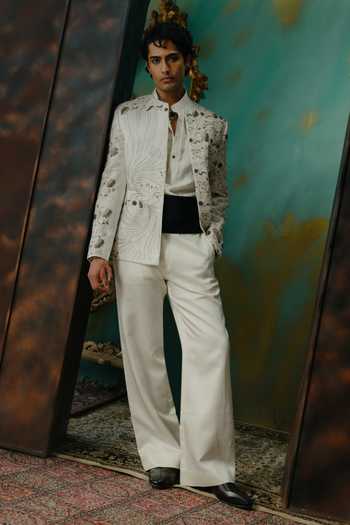 Jatin Malik Ivory Silk Saanjh Embroidered Jacket And Kurta Set at Aza Fashions Jatin Malik_Ivory Silk Saanjh Embroidered Jacket And Kurta Set _at_Aza_Fashions