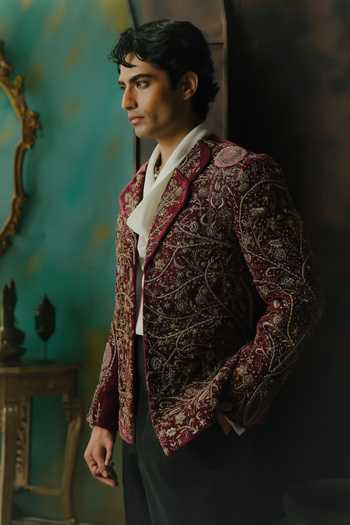 Buy Jatin Malik Purple Velvet Madhubhan Embroidered Jacket Kurta And Pant Set Online at Aza Fashions Buy_Jatin Malik_Purple Velvet Madhubhan Embroidered Jacket Kurta And Pant Set _Online_at_Aza_Fashions