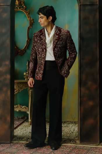 Jatin Malik Madhubhan Embroidered Velvet Jacket Kurta & Pant Set