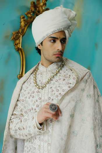 Buy Jatin Malik Cream Silk Eternal Raas Hand Embroidered Sherwani Set Online at Aza Fashions Buy_Jatin Malik_Cream Silk Eternal Raas Hand Embroidered Sherwani Set _Online_at_Aza_Fashions