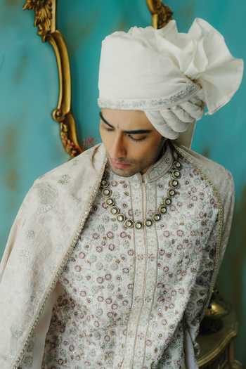 Shop Jatin Malik Cream Silk Eternal Raas Hand Embroidered Sherwani Set Online at Aza Fashions Shop_Jatin Malik_Cream Silk Eternal Raas Hand Embroidered Sherwani Set _Online_at_Aza_Fashions