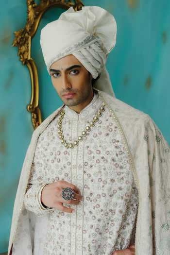 Jatin Malik Cream Silk Eternal Raas Hand Embroidered Sherwani Set at Aza Fashions Jatin Malik_Cream Silk Eternal Raas Hand Embroidered Sherwani Set _at_Aza_Fashions
