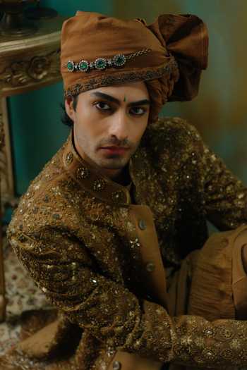 Buy Jatin Malik Gold Silk Yamuna Embroidered Sherwani Set Online at Aza Fashions Buy_Jatin Malik_Gold Silk Yamuna Embroidered Sherwani Set _Online_at_Aza_Fashions