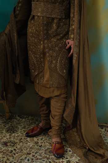 Buy Jatin Malik Gold Silk Yamuna Embroidered Sherwani Set Buy_Jatin Malik_Gold Silk Yamuna Embroidered Sherwani Set