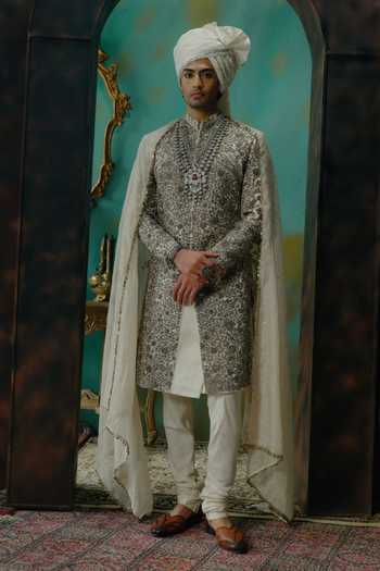 Jatin Malik Shringara Silk Embroidered Achkan Set
