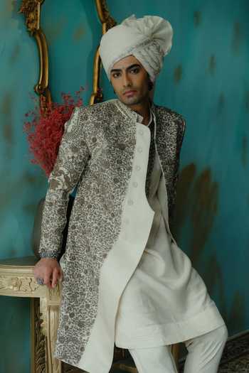 Shop Jatin Malik Silver Silk Shringara Embroidered Achkan Set Online at Aza Fashions Shop_Jatin Malik_Silver Silk Shringara Embroidered Achkan Set _Online_at_Aza_Fashions