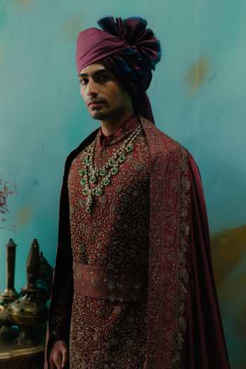 Buy Jatin Malik Wine Silk Lohit Embroidered Sherwani Set Buy_Jatin Malik_Wine Silk Lohit Embroidered Sherwani Set