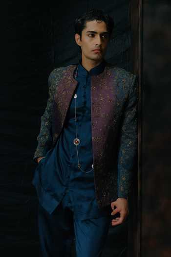 Buy Jatin Malik Purple Silk Kanha Embroidered Jacket And Kurta Set Online at Aza Fashions Buy_Jatin Malik_Purple Silk Kanha Embroidered Jacket And Kurta Set _Online_at_Aza_Fashions