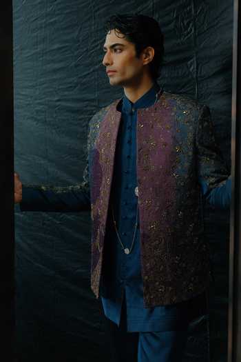 Shop Jatin Malik Purple Silk Kanha Embroidered Jacket And Kurta Set Shop_Jatin Malik_Purple Silk Kanha Embroidered Jacket And Kurta Set