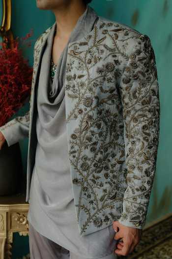 Buy Jatin Malik Silver Satin Vanya Kurta Set Online at Aza Fashions Buy_Jatin Malik_Silver Satin Vanya Kurta Set _Online_at_Aza_Fashions