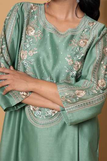 Buy Kameez Green Chanderi, Cotton Round Neck, Yes Mint Blossom Embroidered Kurta Set Online at Aza Fashions Buy_Kameez_Green Chanderi, Cotton Round Neck, Yes Mint Blossom Embroidered Kurta Set _Online_at_Aza_Fashions