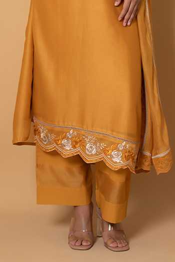 Buy Kameez Orange Chanderi, Cotton Round Neck Embroidered Kurta Set Online at Aza Fashions Buy_Kameez_Orange Chanderi, Cotton Round Neck Embroidered Kurta Set _Online_at_Aza_Fashions