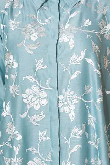 Kameez Blue Chanderi, Cotton Collared Neck Embroidered Kurta And Pant Set at Aza Fashions Kameez_Blue Chanderi, Cotton Collared Neck Embroidered Kurta And Pant Set _at_Aza_Fashions