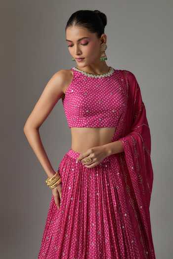 Krishna Padia Pink Chinon Round Neck Bandhej Print Lehenga Set Online at Aza Fashions Krishna Padia_Pink Chinon Round Neck Bandhej Print Lehenga Set _Online_at_Aza_Fashions