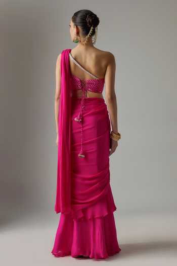 Krishna Padia Pre-Draped Saree With Embroidered Blouse 