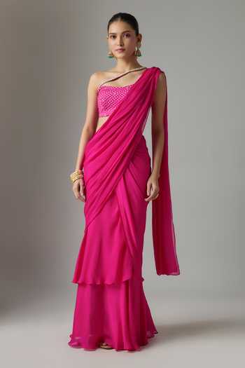 Krishna Padia Pre-Draped Saree With Embroidered Blouse 