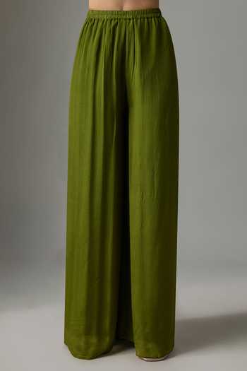 Krishna Padia Green Crepe, Chinon One Shoulder Embroidered Top And Palazzo Set Online at Aza Fashions Krishna Padia_Green Crepe, Chinon One Shoulder Embroidered Top And Palazzo Set _Online_at_Aza_Fashions