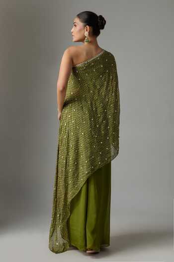Krishna Padia One Shoulder Embroidered Top & Palazzo Set 