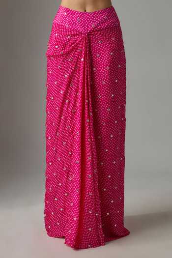 Krishna Padia Pink Chinon One Shoulder Bandhej Print Cape And Skirt Set Online at Aza Fashions Krishna Padia_Pink Chinon One Shoulder Bandhej Print Cape And Skirt Set _Online_at_Aza_Fashions