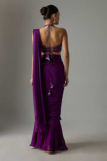 Krishna Padia Pre-Draped Saree With Bandhani Pattern Blouse 