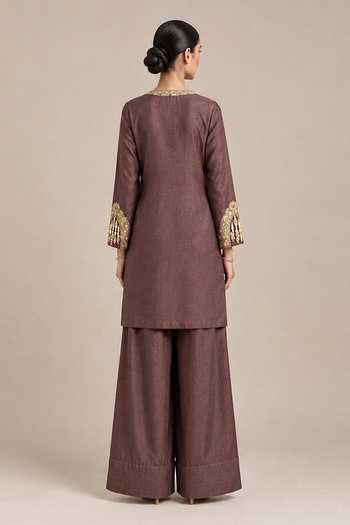Label Flamingo By Vrinda Embroidered Straight Kurta & Farshi Pant Set 