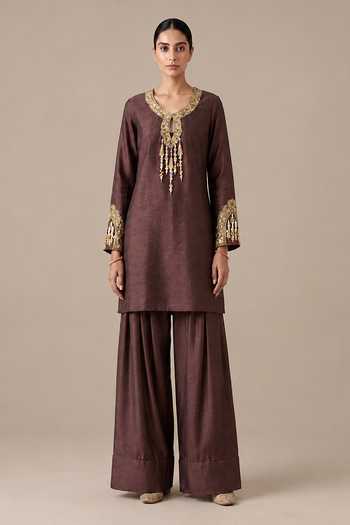 Label Flamingo By Vrinda Embroidered Straight Kurta & Farshi Pant Set 