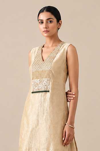 Buy Label Flamingo By Vrinda Gold Tissue V-neck, Yes Embroidered Kurta And Palazzo Set Online at Aza Fashions Buy_Label Flamingo By Vrinda_Gold Tissue V-neck, Yes Embroidered Kurta And Palazzo Set _Online_at_Aza_Fashions
