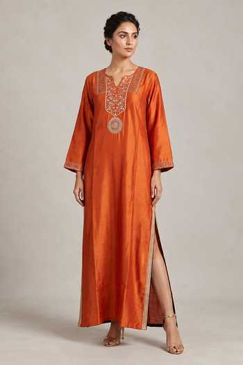Label Flamingo By Vrinda Embroidered Long Silk Kaftan 