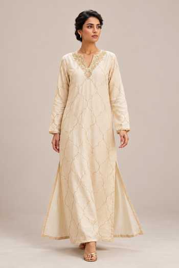 Label Flamingo By Vrinda Pitta Work Silk Long Kaftan 